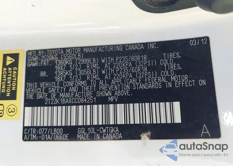 2012 Lexus Rx 350 from USA, damaged, VIN 2T2ZK1BAXCC084251